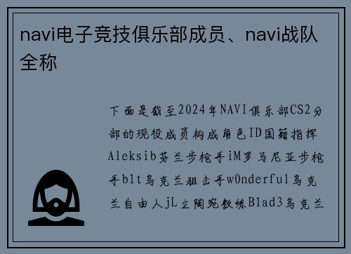 navi电子竞技俱乐部成员、navi战队全称